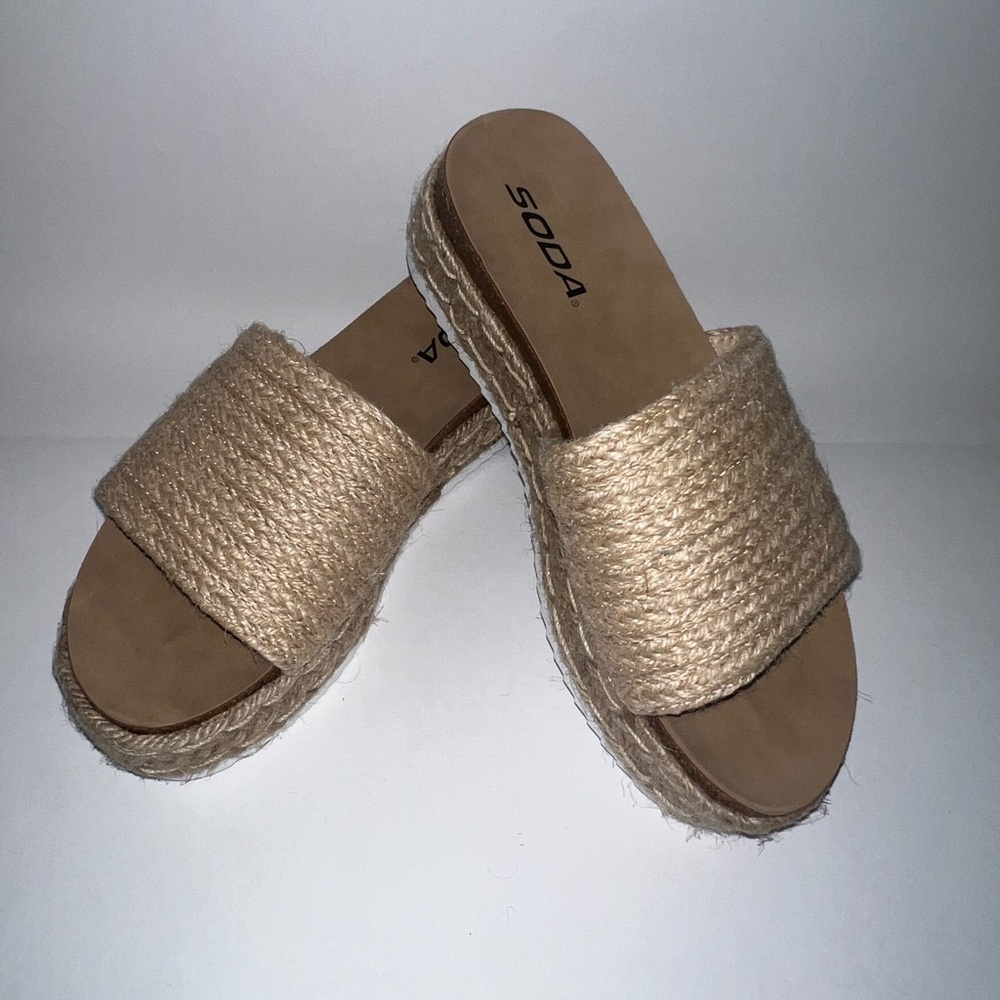 Womens Open Toe Platform Wedge Heel Raffia Espadrille Flat Sandals